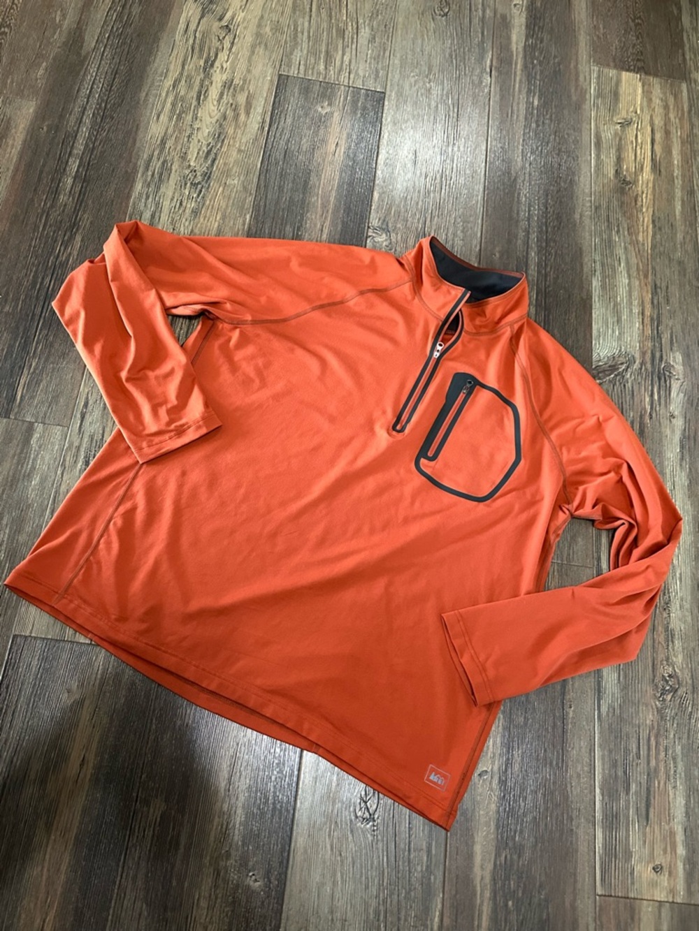 REI 1/4 zip burnt orange rust pullover hiking long sleeve shirt Mens XXL pocket